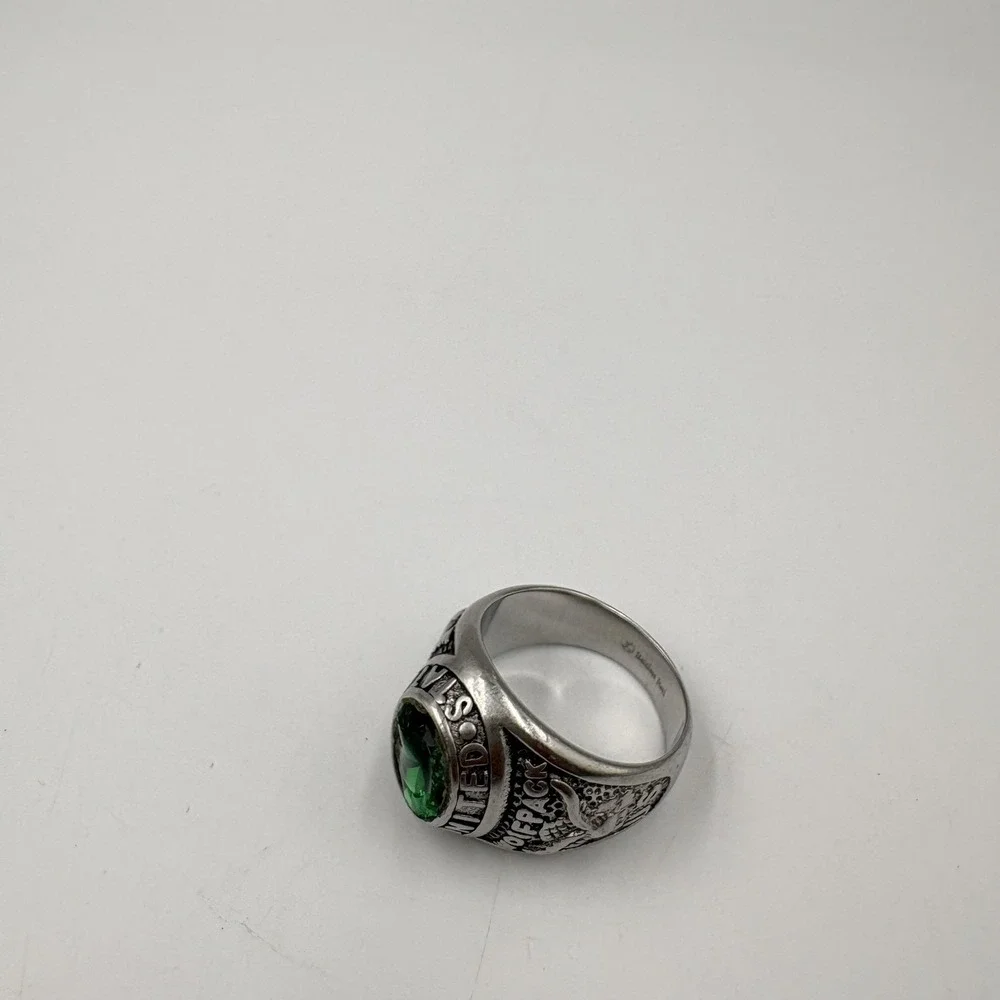 Stainless Steel United States Army Wolfpack Signet Ring Mens Size 10 Green Stone
